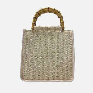 👜 NWT! Tommy Bahama Elegant Cream Woven Bag with Bamboo Handle NWT!